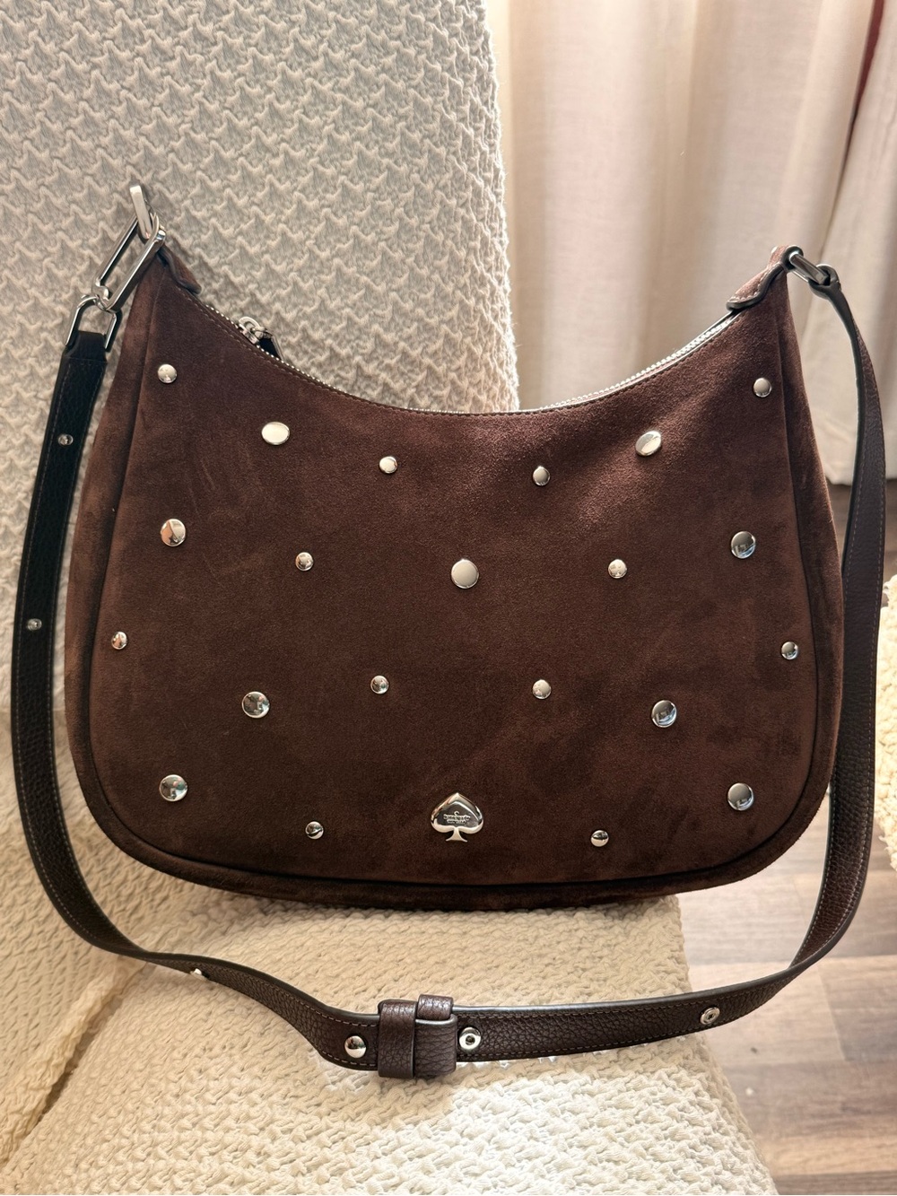 kate spade ♠️ Chocolate Brown Suede Studded Shoulder Bag